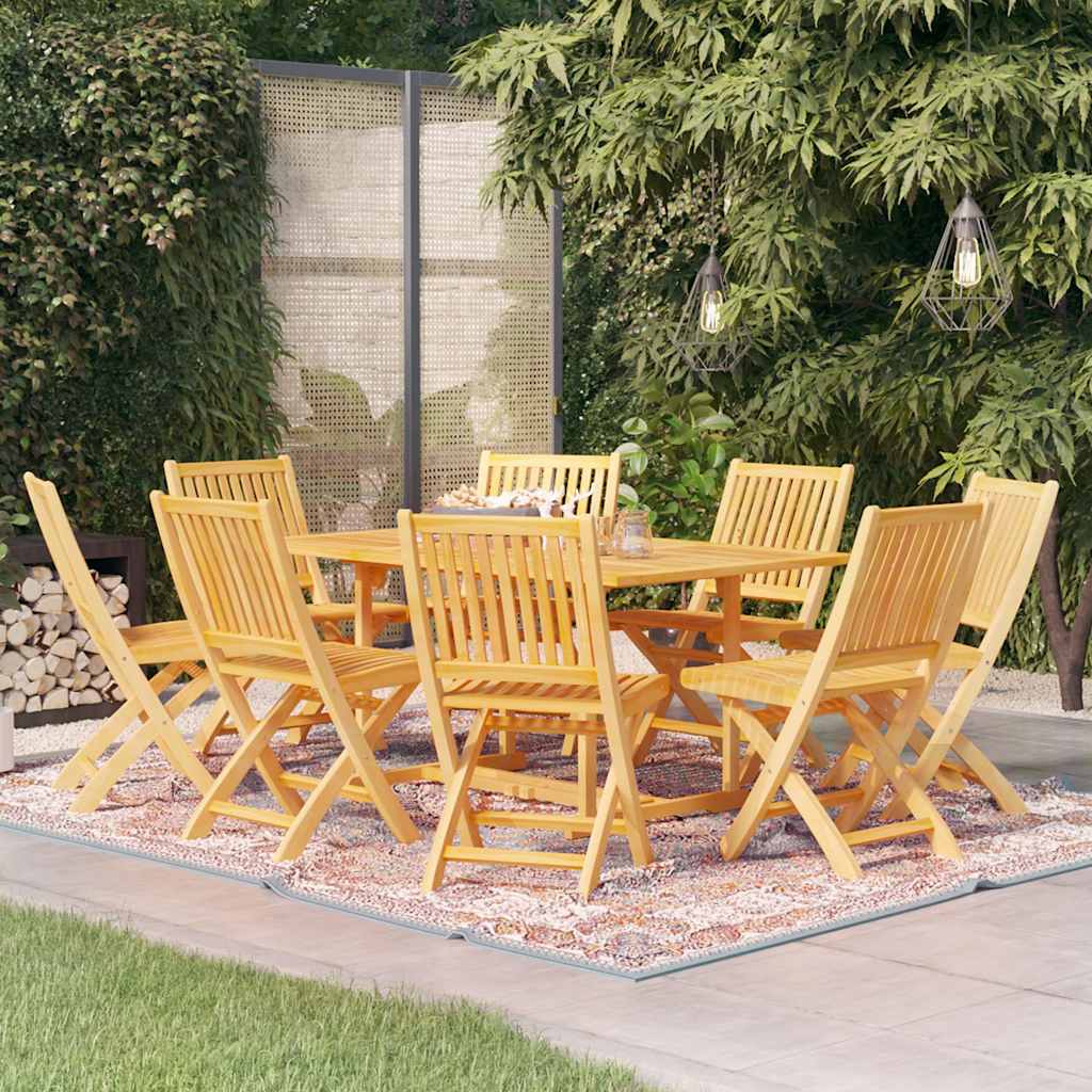 9 Pcs conjunto de jantar para jardim madeira de teca maciça