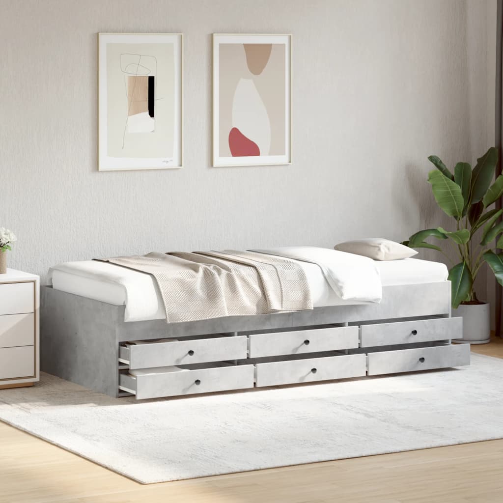 Sofá-cama com gavetas sem colchão 90x190 cm cinzento cimento