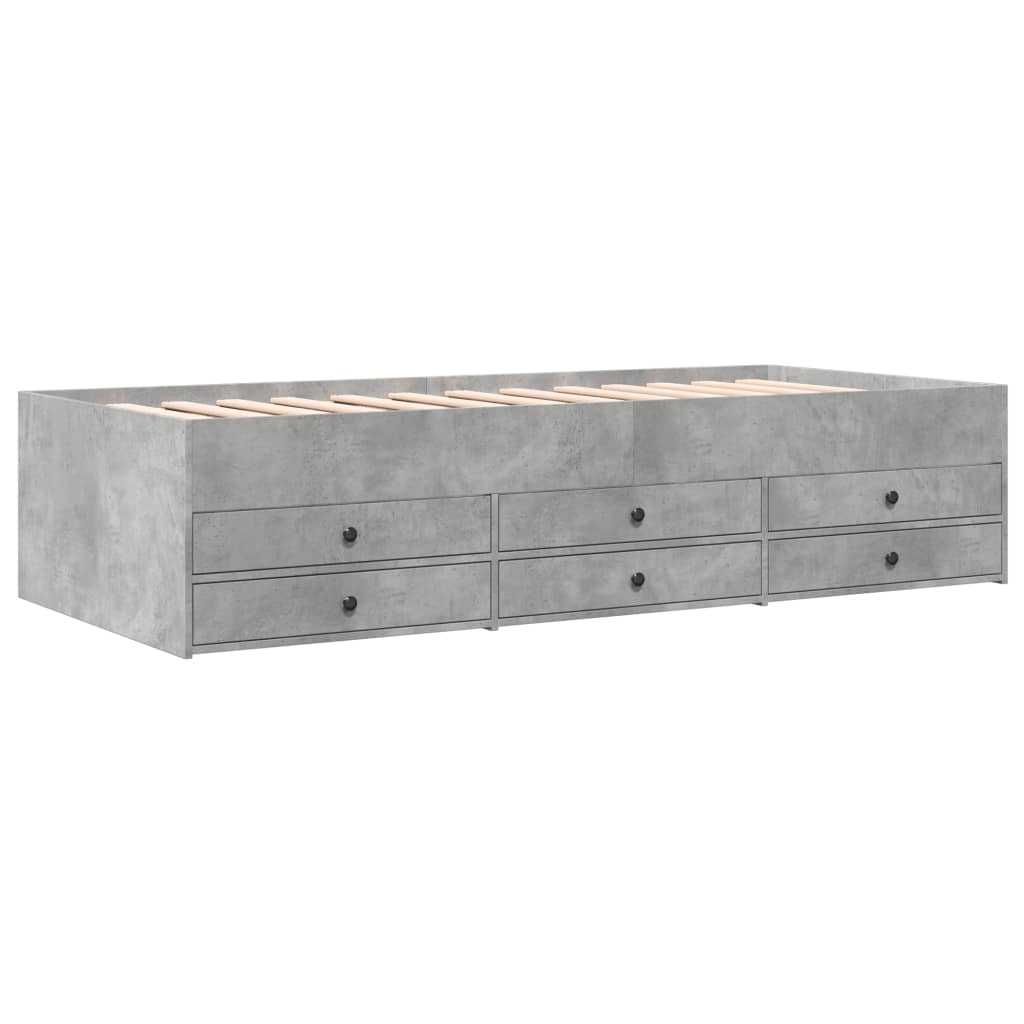 Sofá-cama com gavetas sem colchão 90x190 cm cinzento cimento