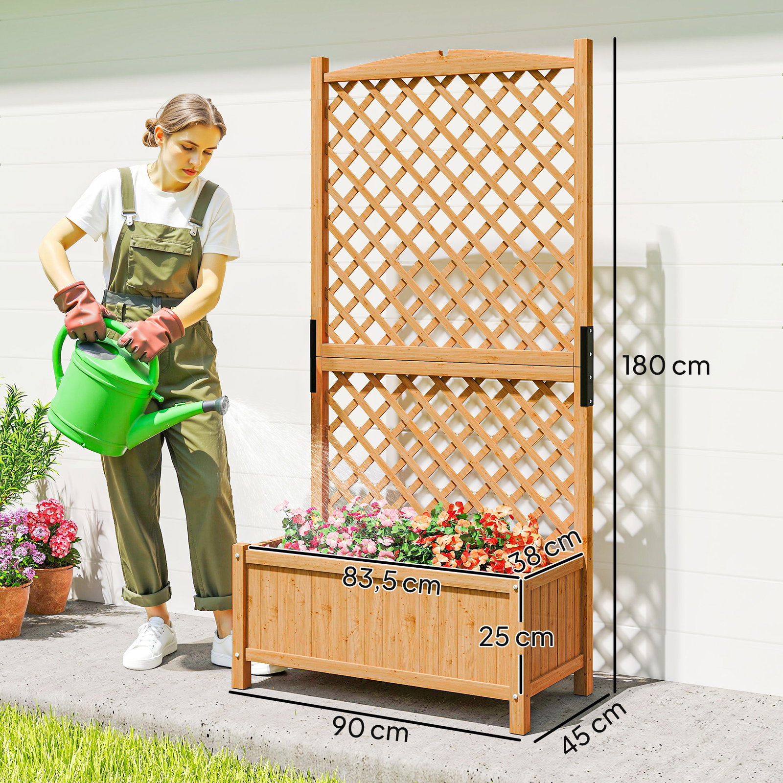 Floreira de jardim com treliça caixa de plantio com suporte para plantas trepadeiras 90x45x180cm madeira