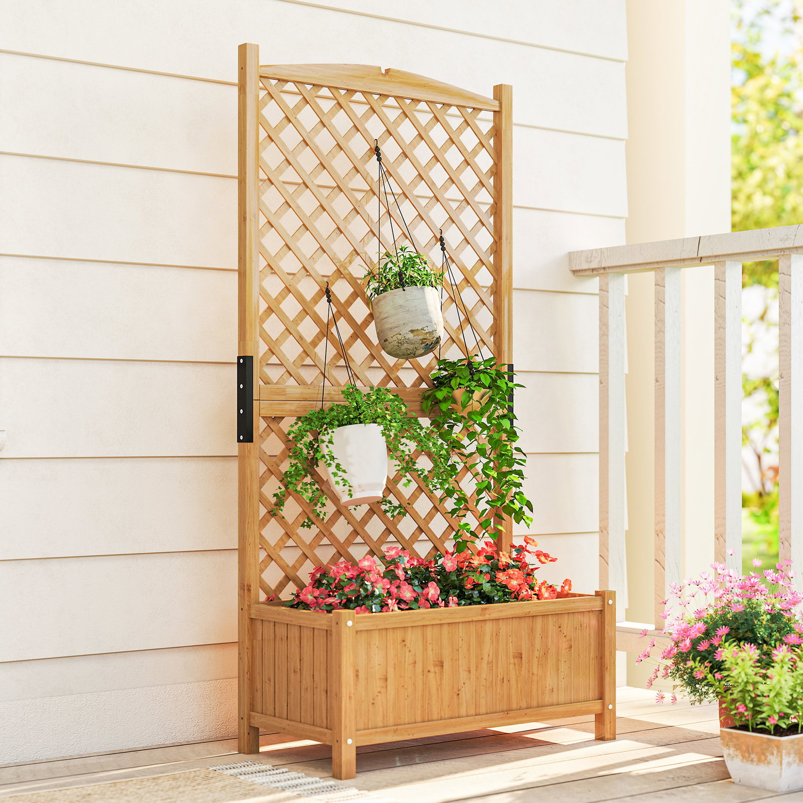 Floreira de jardim com treliça caixa de plantio com suporte para plantas trepadeiras 90x45x180cm madeira