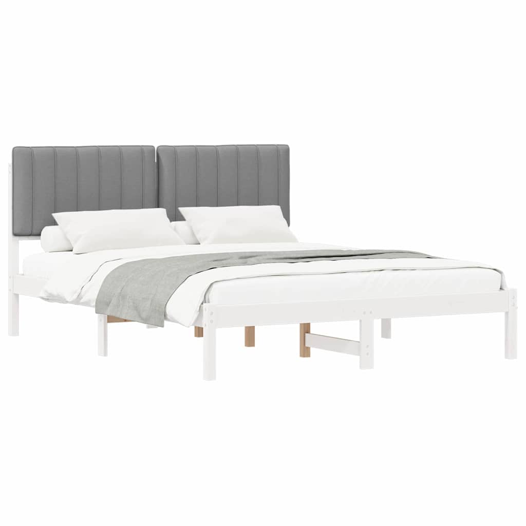 Estrutura de cama com cabeceira estofada cinzento-claro