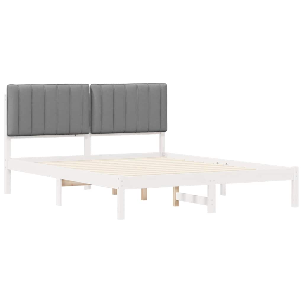 Estrutura de cama com cabeceira estofada cinzento-claro