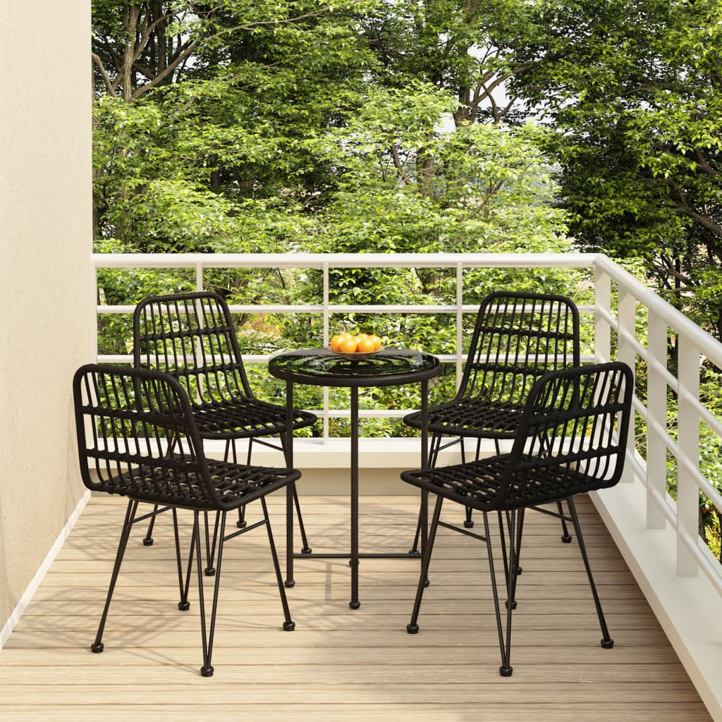 5 Pcs conjunto de jantar p/ jardim vime PE preto
