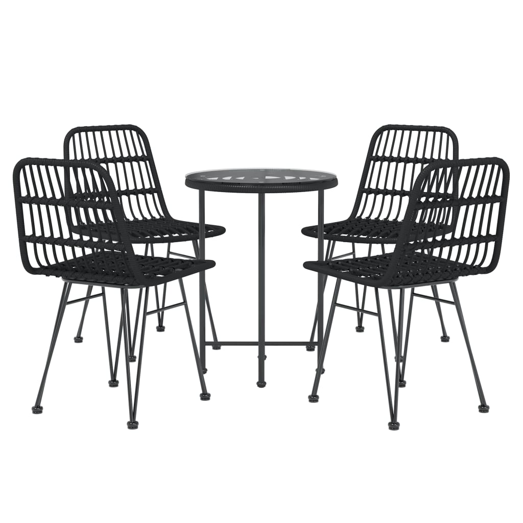 5 Pcs conjunto de jantar p/ jardim vime PE preto