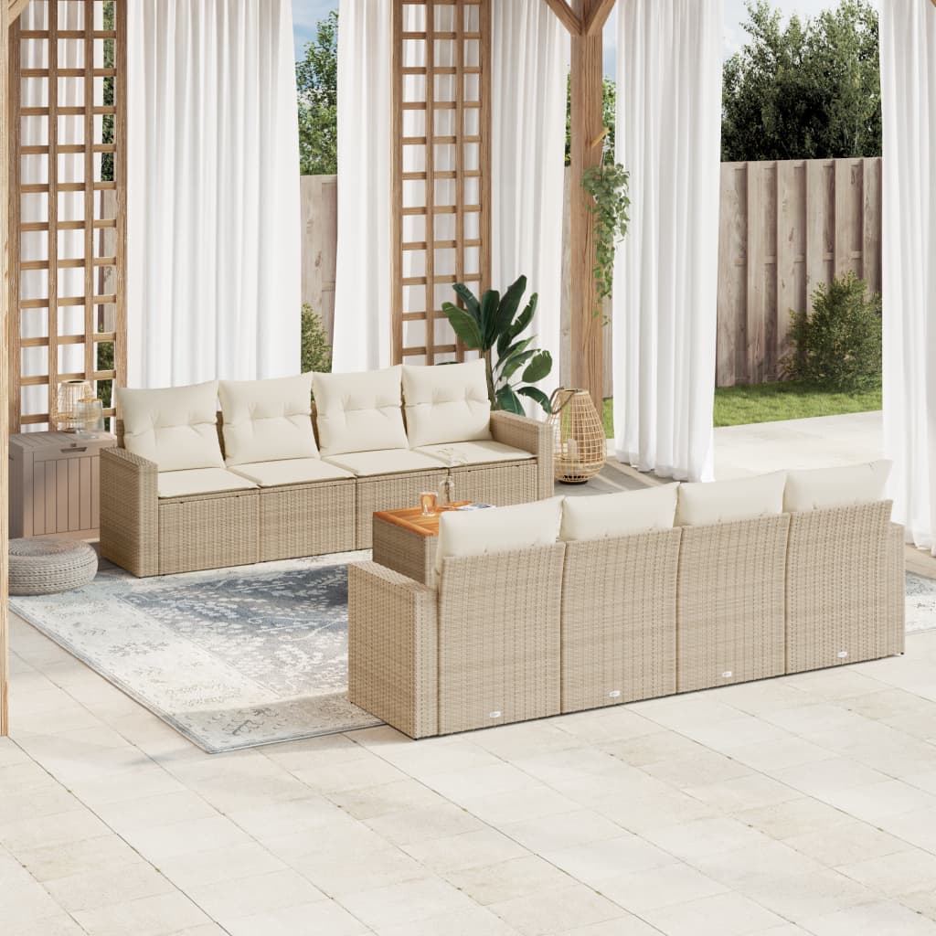 9 Pcs conjunto de sofás p/ jardim com almofadões vime PE bege