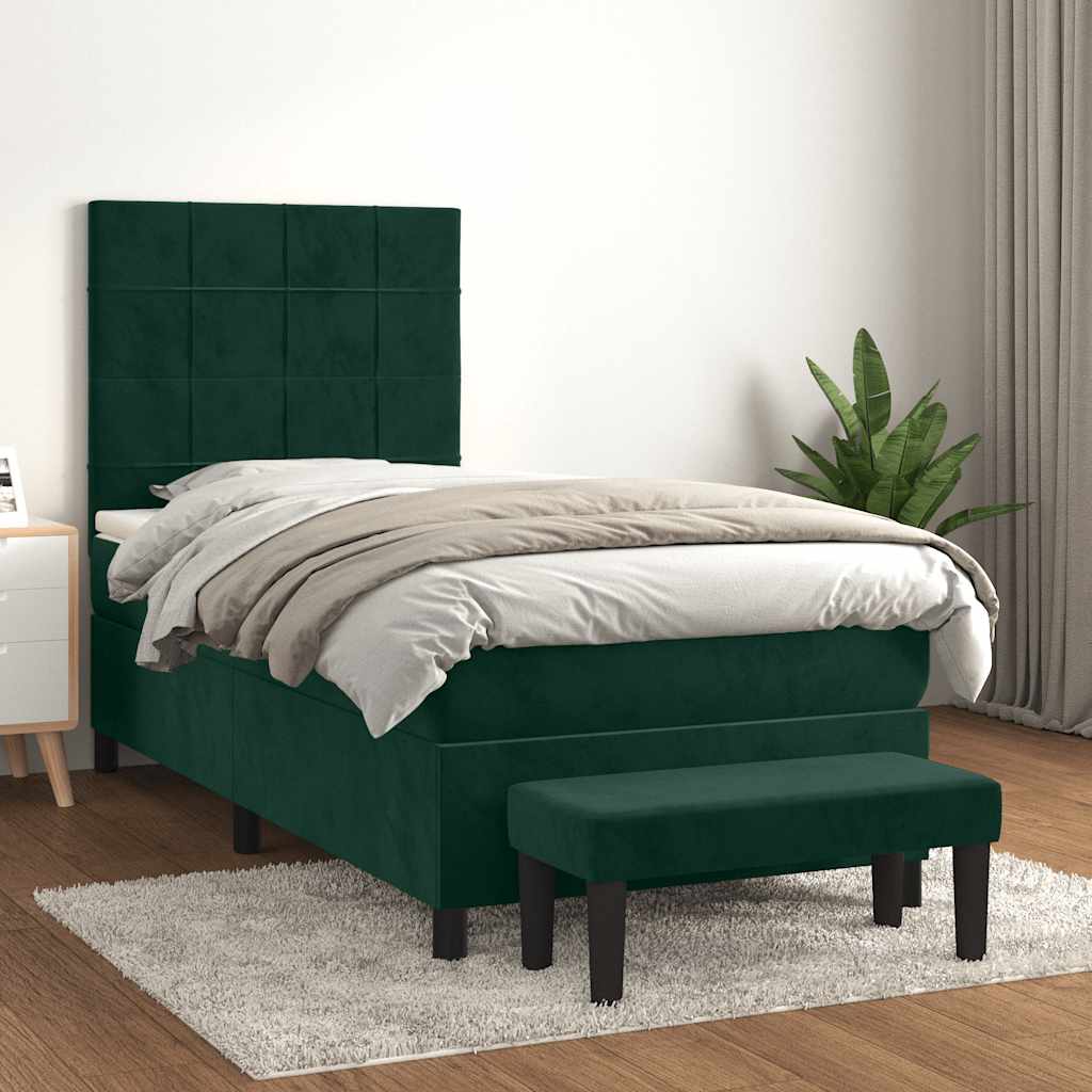 Cama com molas/colchão 100x200 cm veludo verde-escuro