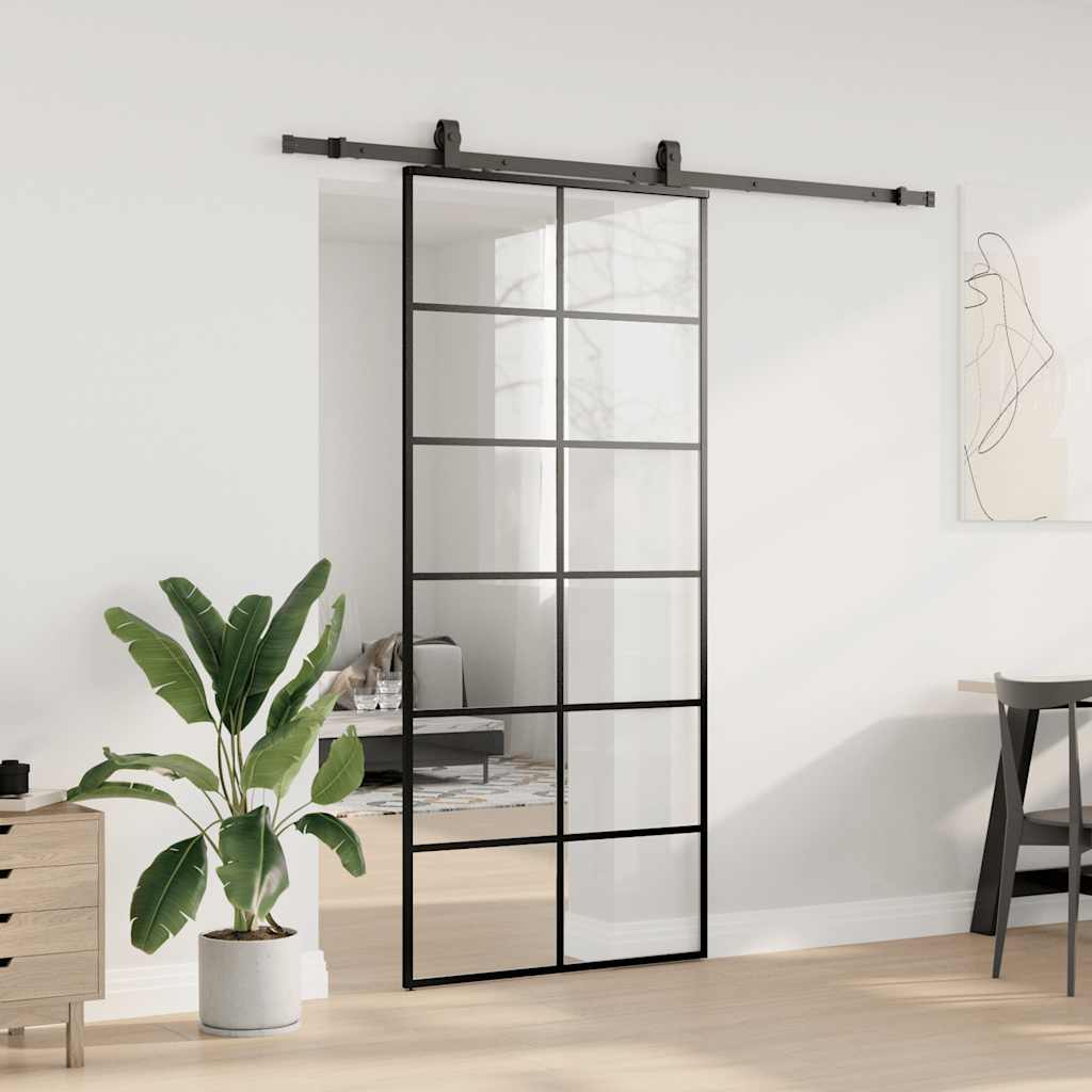 Porta deslizante c/ conj. ferragens 90x205cm vidro esg preto