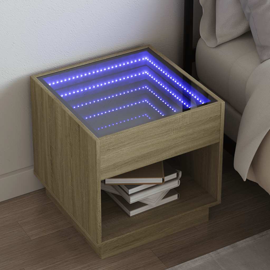 Mesa de cabeceira c/ LED infinity 50x50x50 cm carvalho sonoma