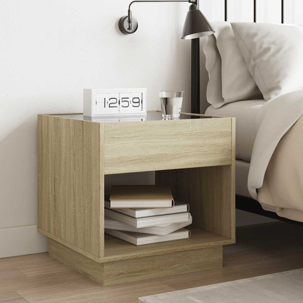 Mesa de cabeceira c/ LED infinity 50x50x50 cm carvalho sonoma