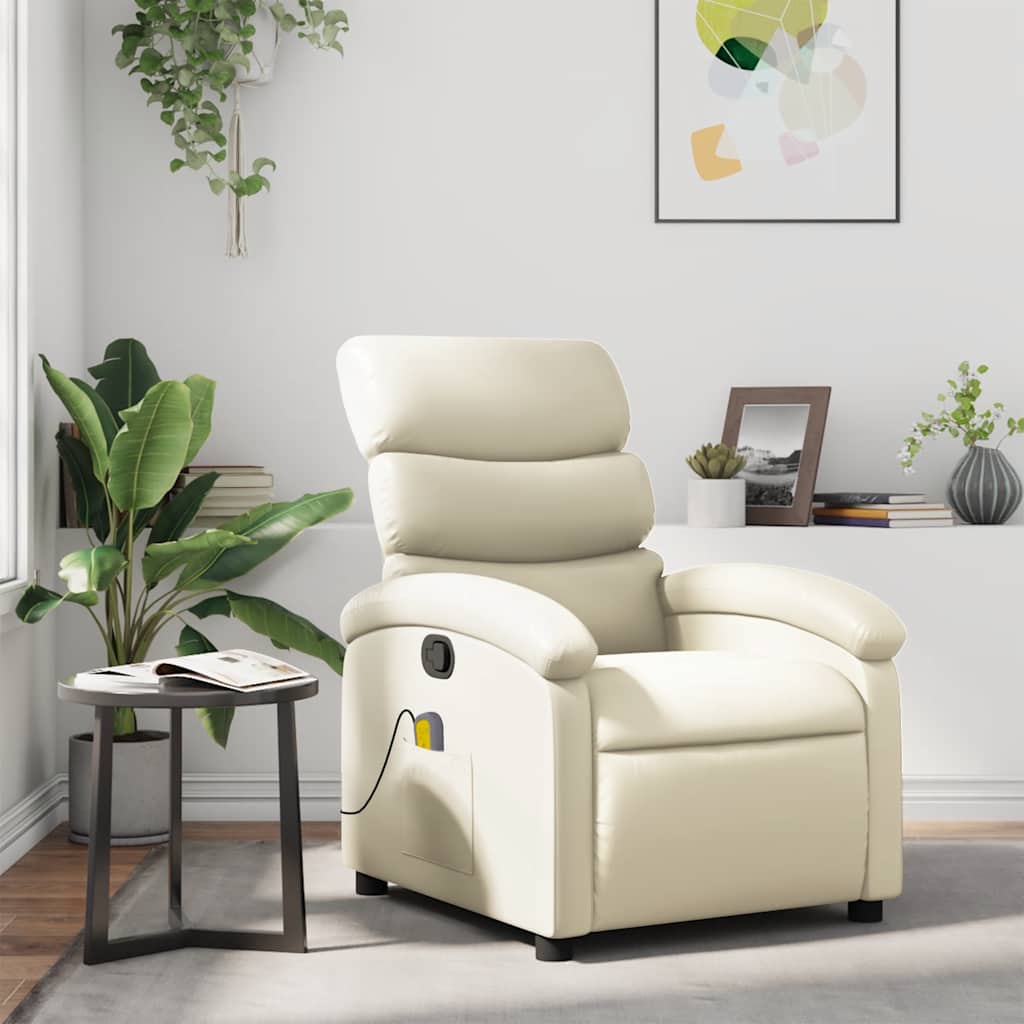 Poltrona de massagens reclinável couro artificial cor creme