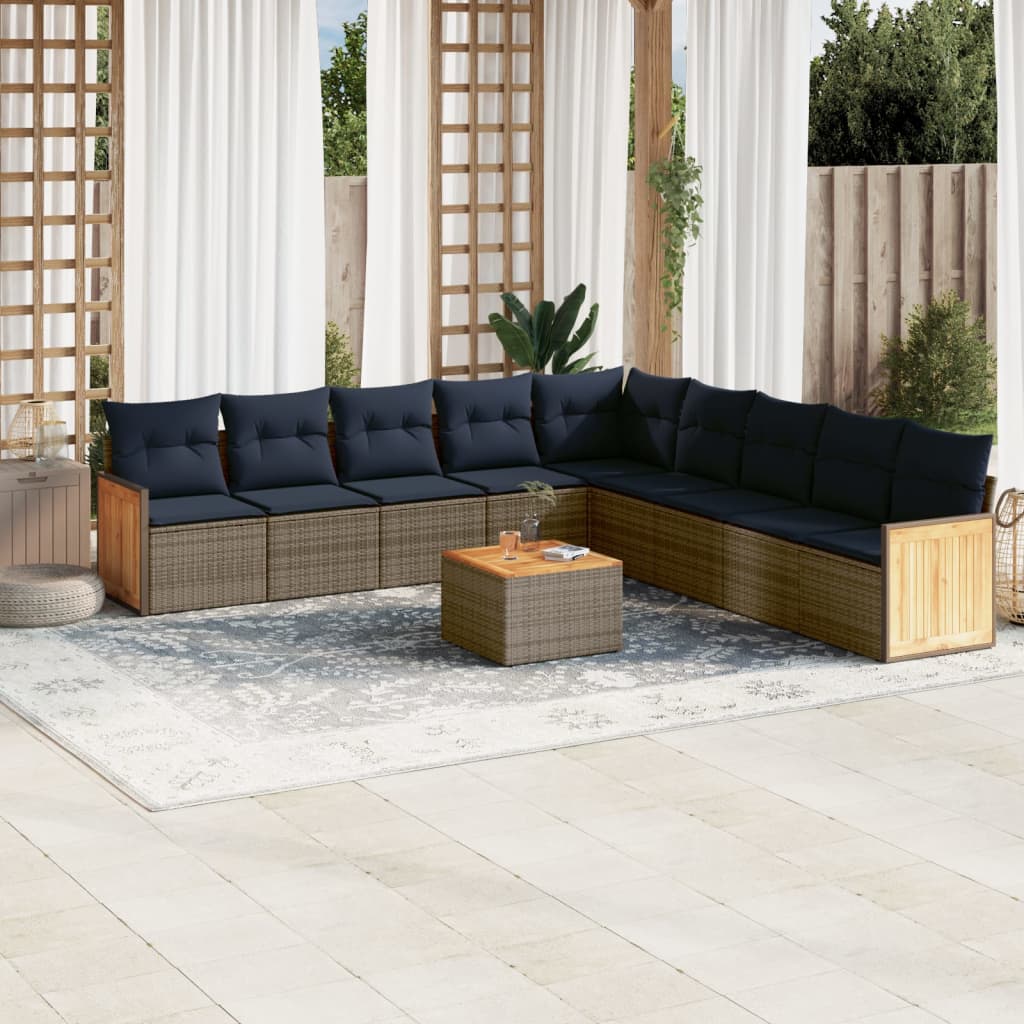 Conjunto de sofá de jardim com 10 peças e almofadas em rattan sintético cinza