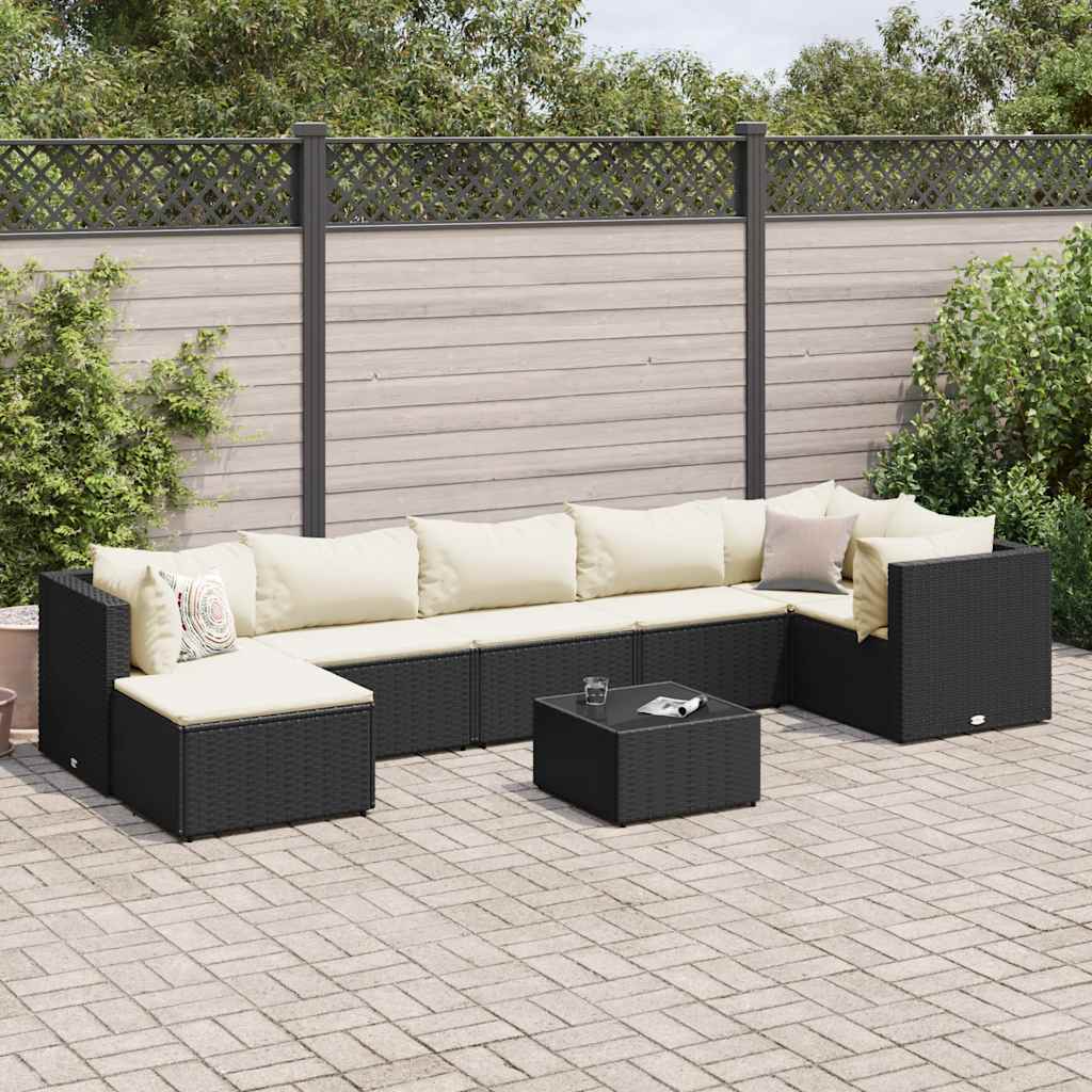 8 Pcs conjunto lounge de jardim c/ almofadões vime PE preto