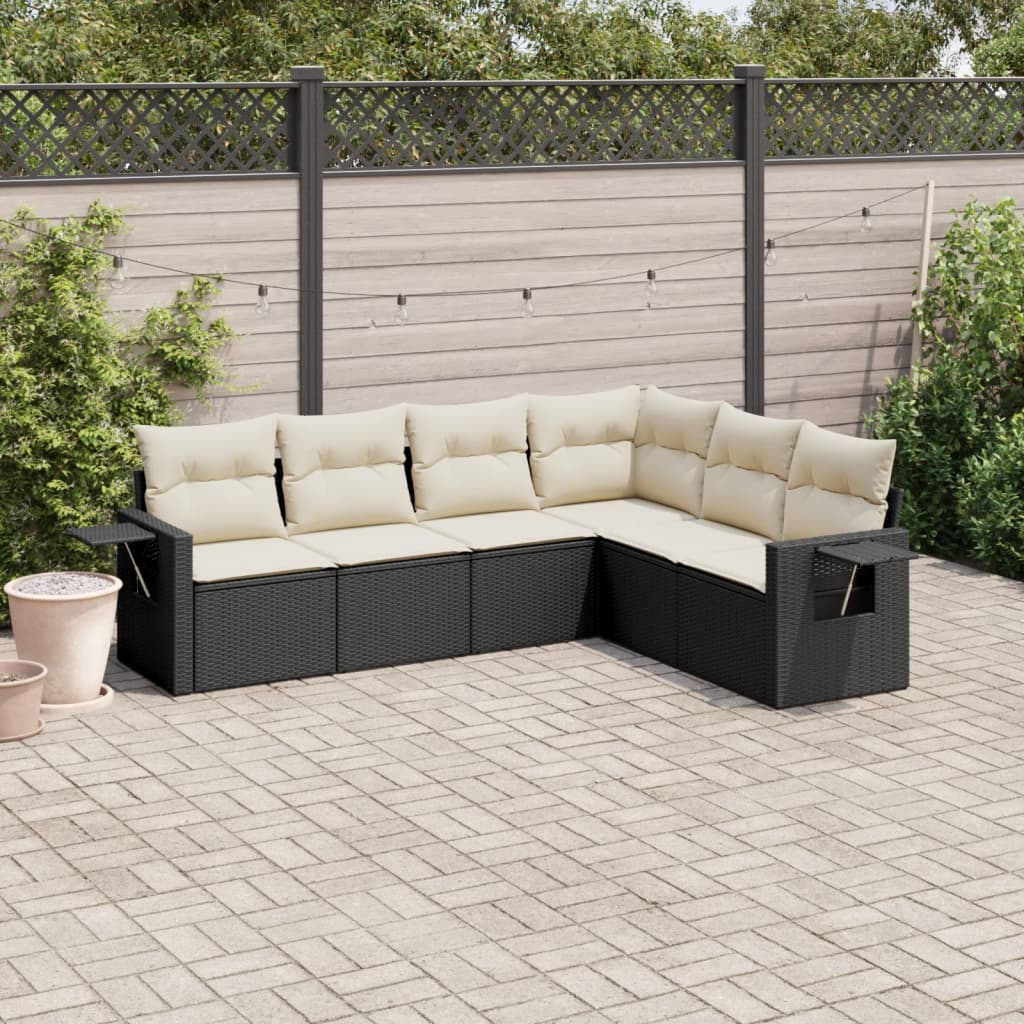 6 Pcs conjunto sofás de jardim c/ almofadões vime PE preto