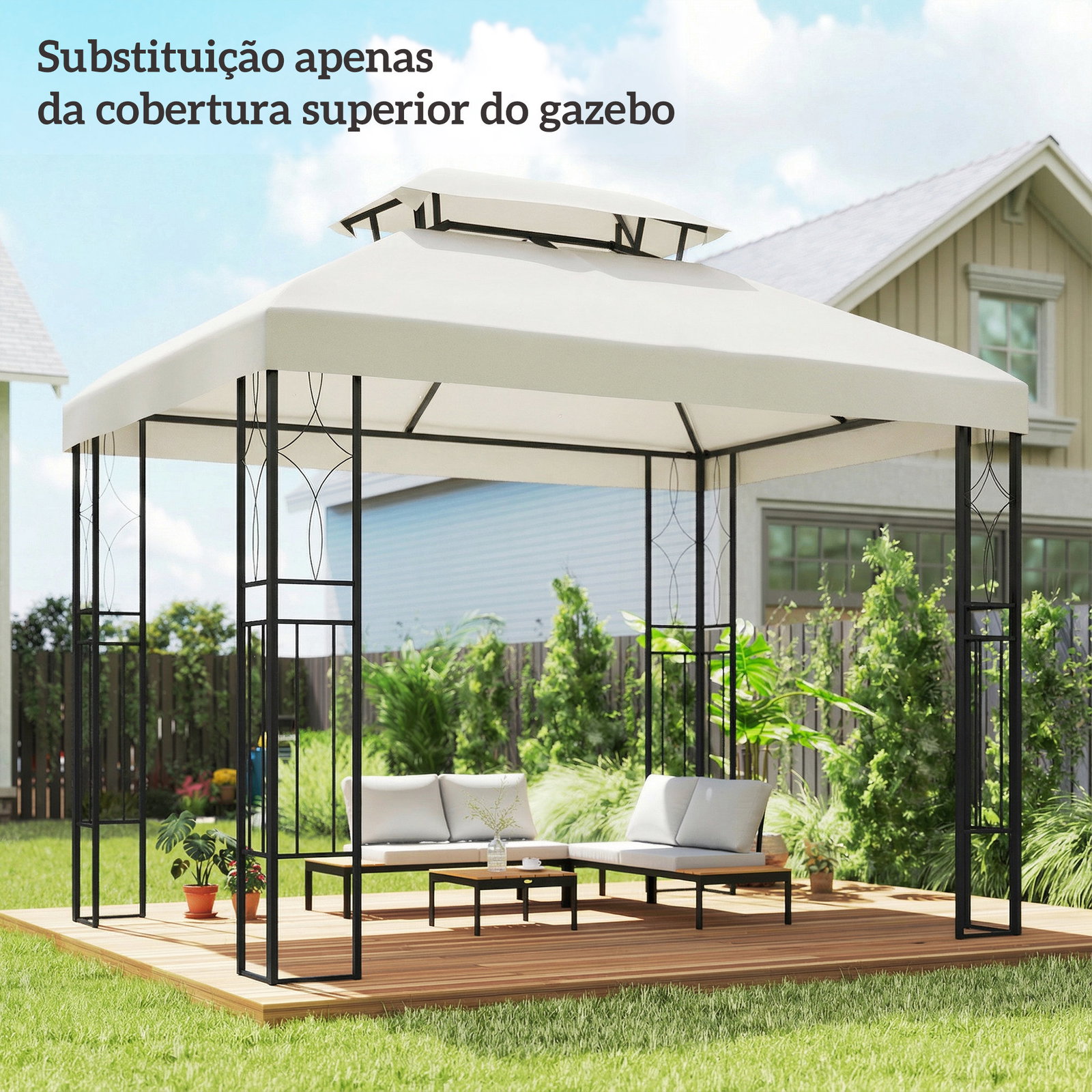 Toldo de substituição 4x3 m com teto duplo orifícios de drenagem e proteção UV apenas toldo não inclui estrutura creme