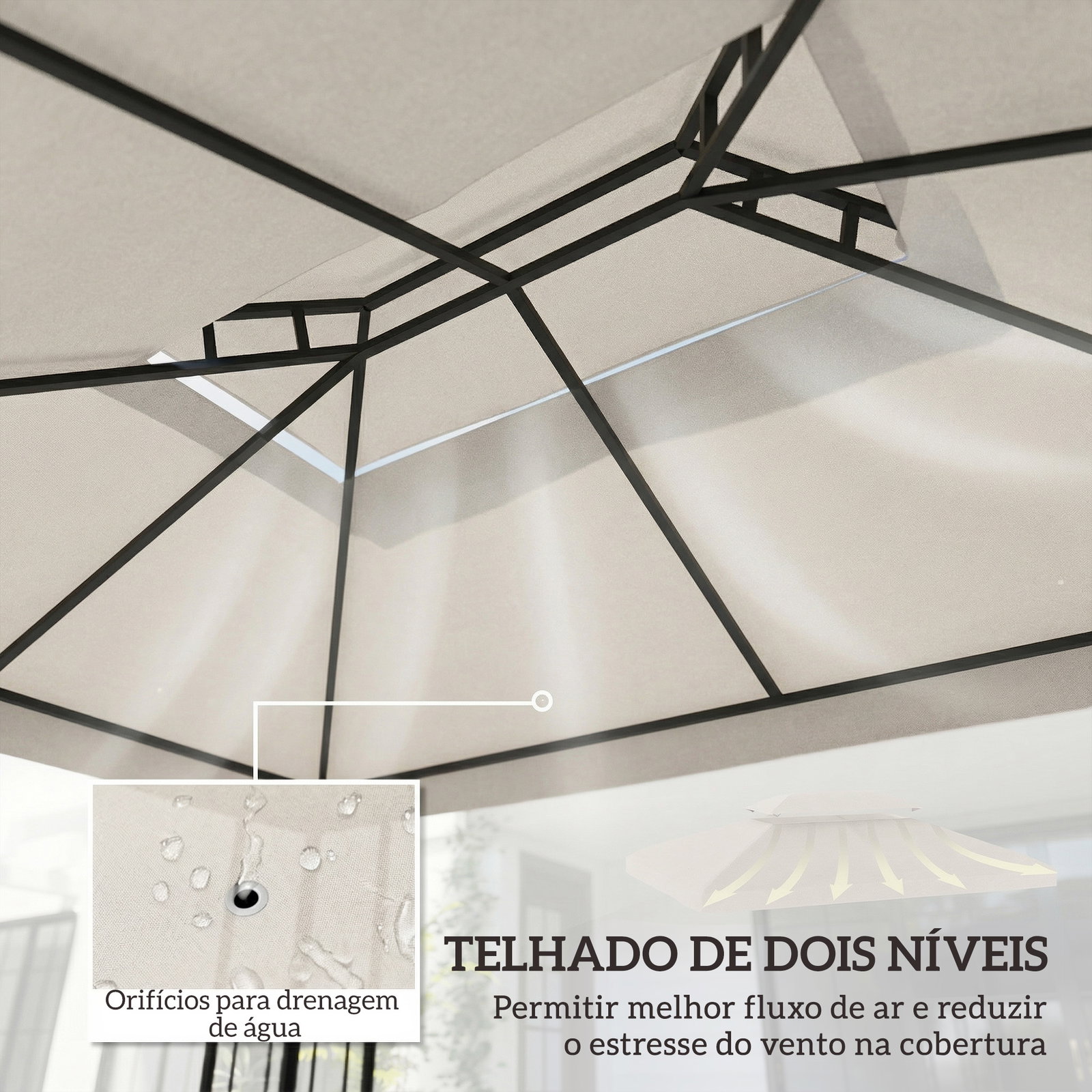 Toldo de substituição 4x3 m com teto duplo orifícios de drenagem e proteção UV apenas toldo não inclui estrutura creme