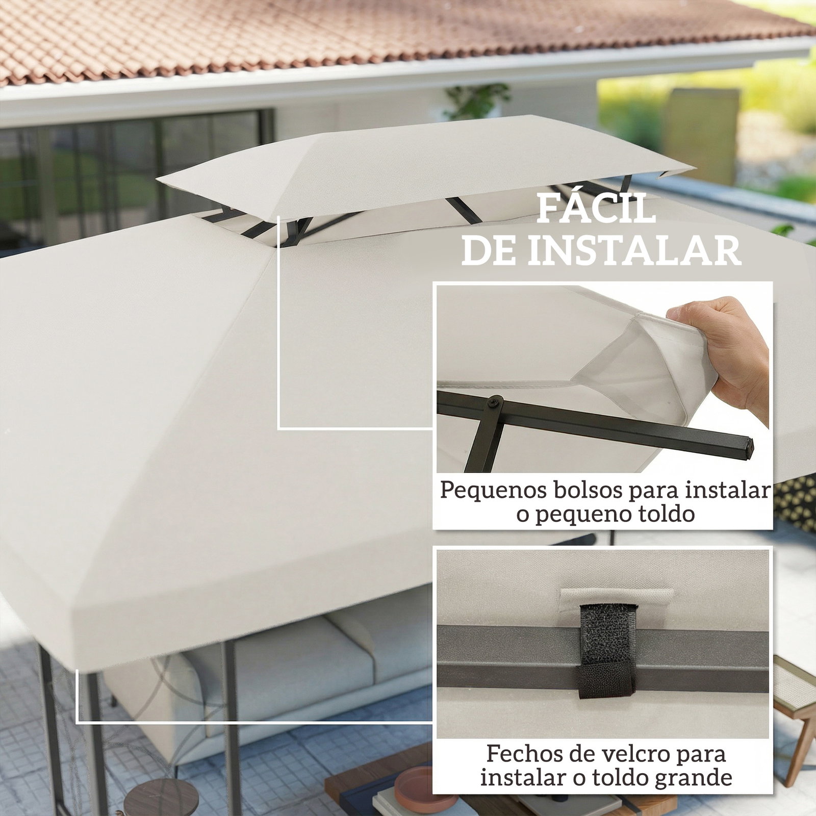 Toldo de substituição 4x3 m com teto duplo orifícios de drenagem e proteção UV apenas toldo não inclui estrutura creme