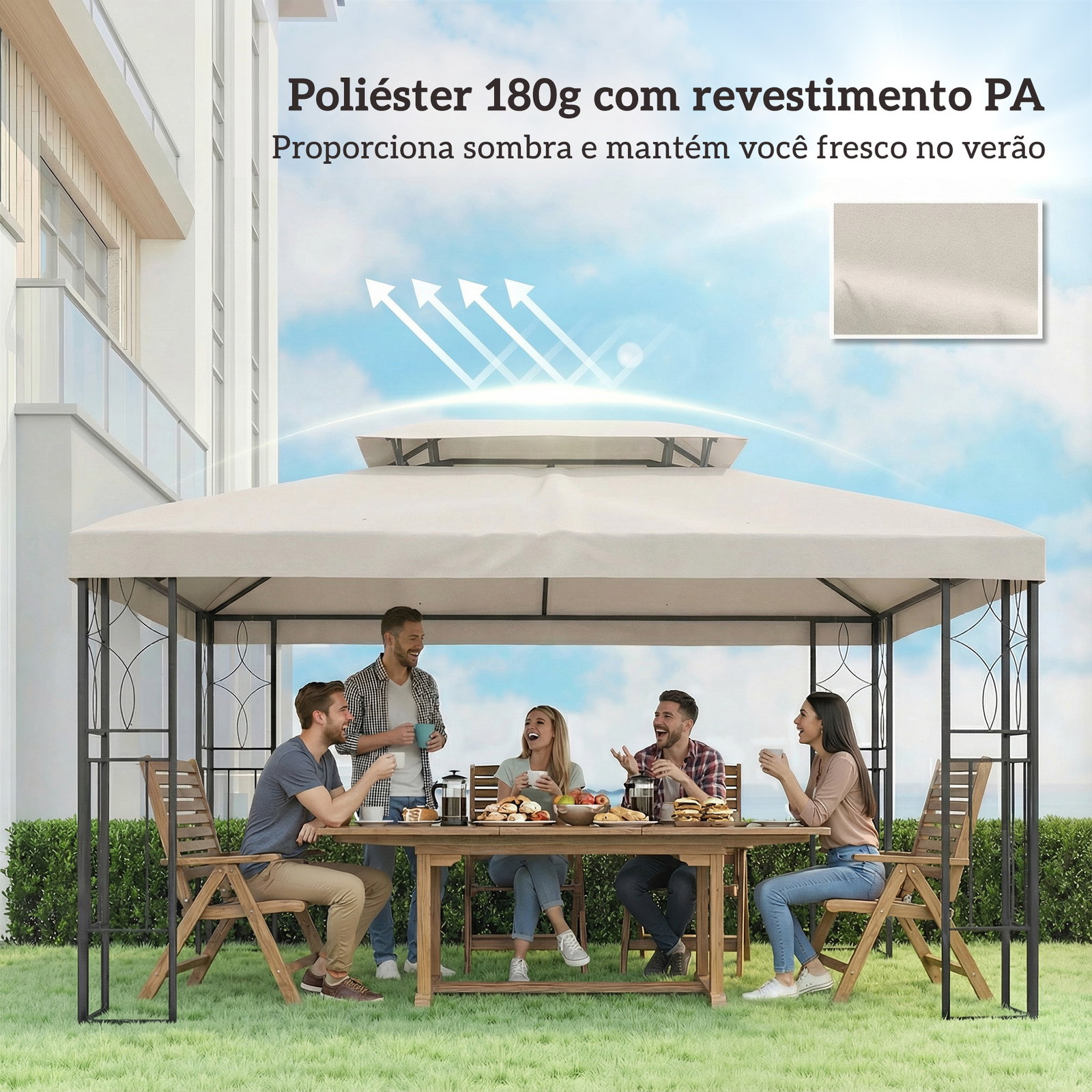 Toldo de substituição 4x3 m com teto duplo orifícios de drenagem e proteção UV apenas toldo não inclui estrutura creme