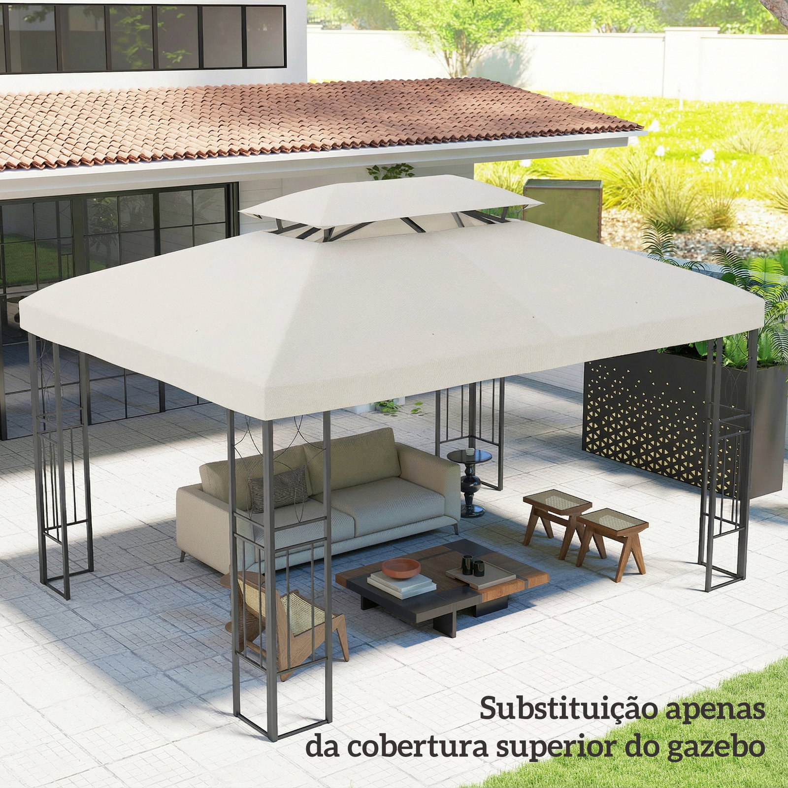 Toldo de substituição 4x3 m com teto duplo orifícios de drenagem e proteção UV apenas toldo não inclui estrutura creme