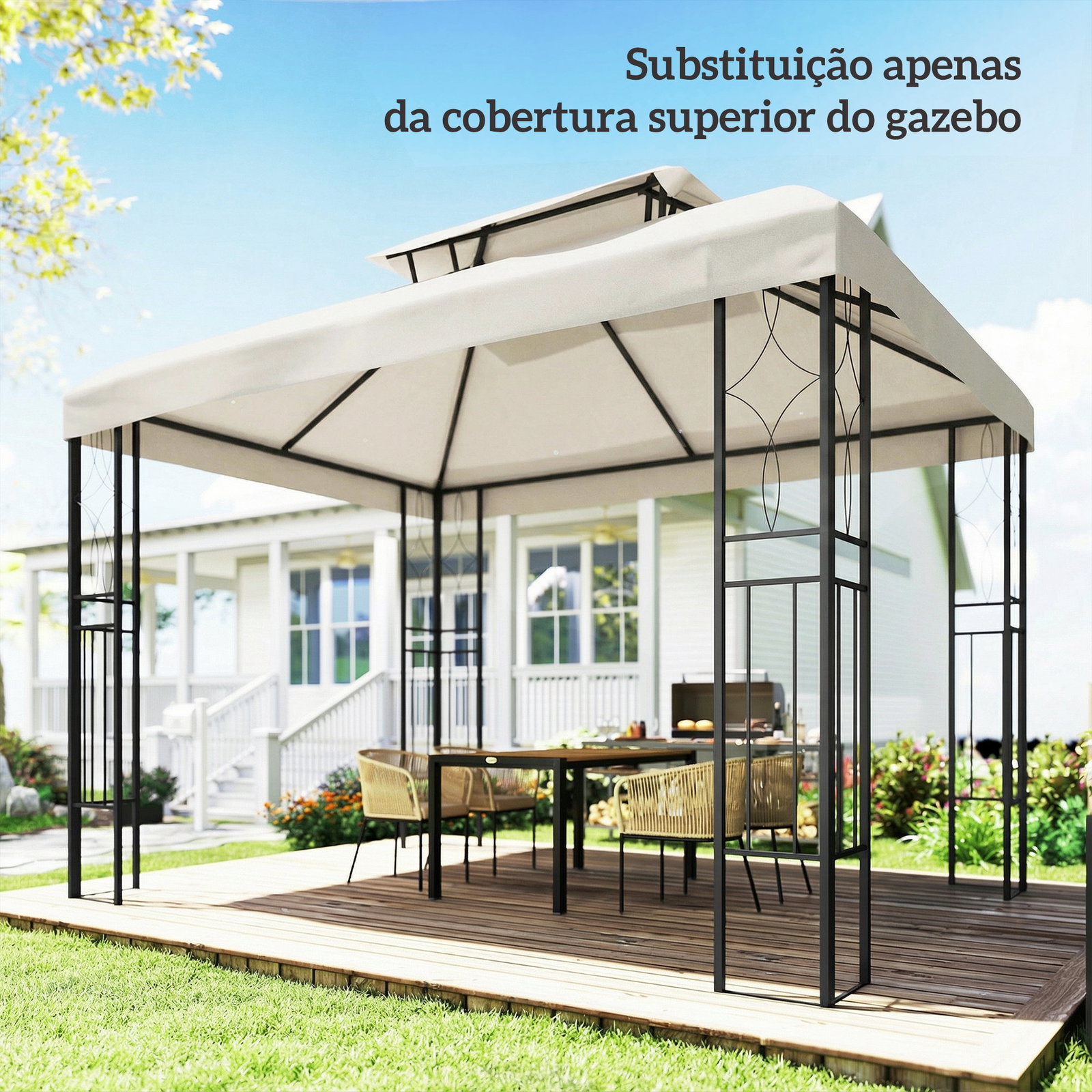 Toldo de substituição 4x3 m com teto duplo orifícios de drenagem e proteção UV apenas toldo não inclui estrutura creme