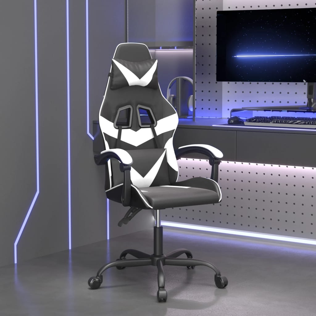 Cadeira gaming couro artificial preto e branco