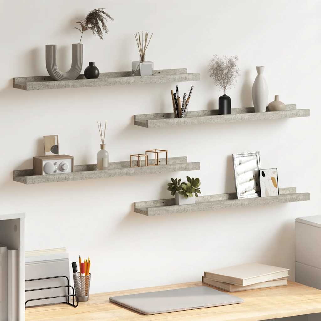 Prateleiras de parede 4 pcs 60x9x3 cm cinzento cimento