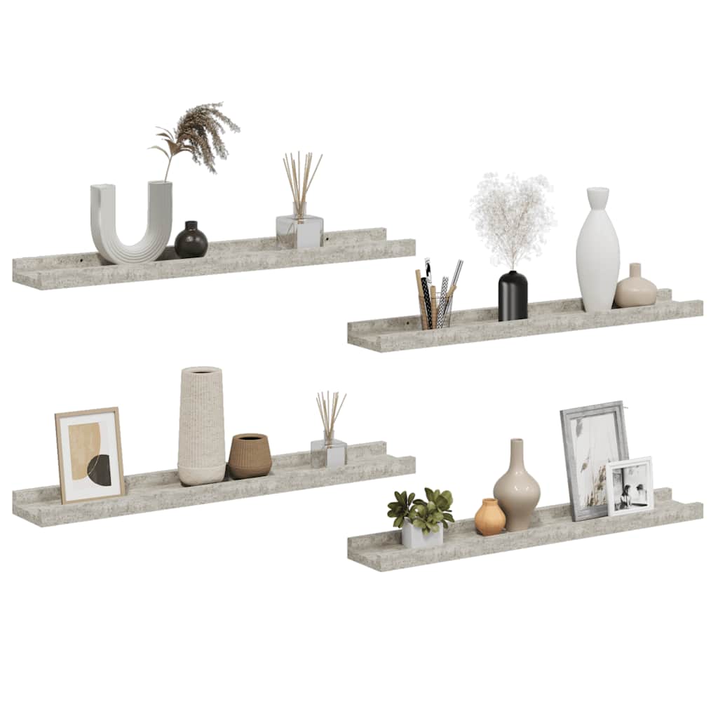 Prateleiras de parede 4 pcs 60x9x3 cm cinzento cimento