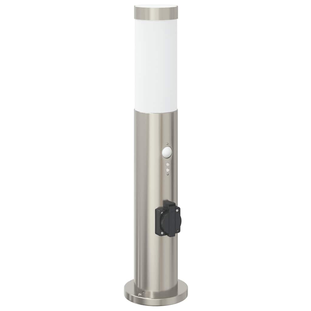 Luminárias de balizador com sensor e tomada, 3 peças, 50 cm, aço inoxidável, IP44
