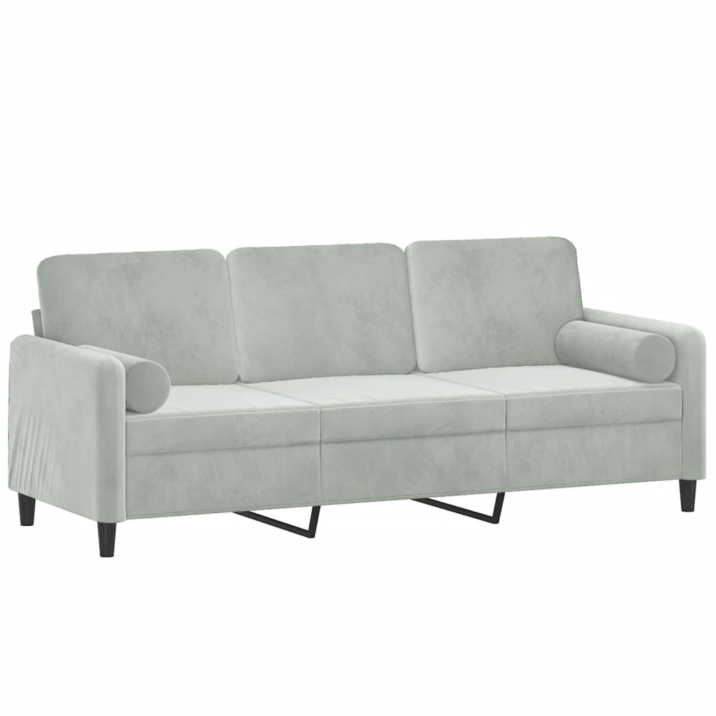 Sofá 3 lugares + almofadas decorativas 180cm veludo cinza-claro