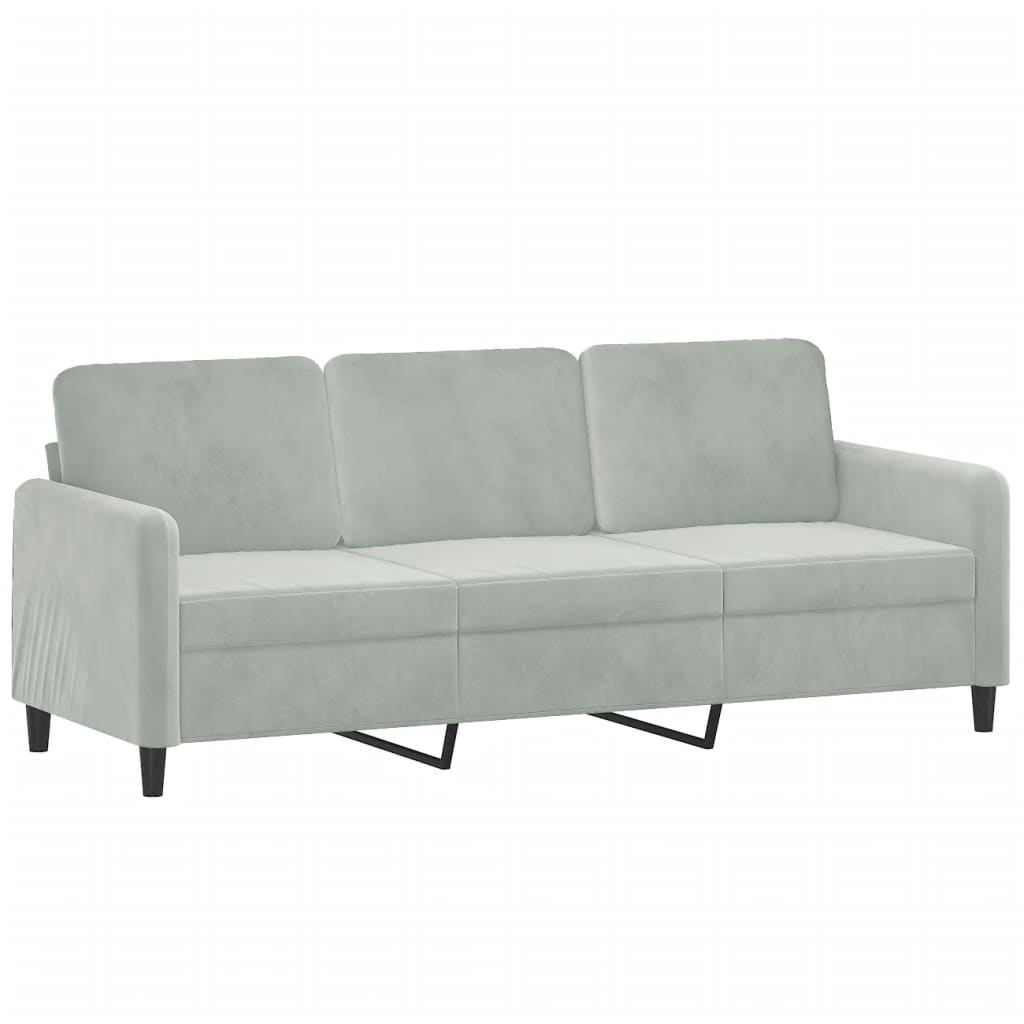 Sofá 3 lugares + almofadas decorativas 180cm veludo cinza-claro