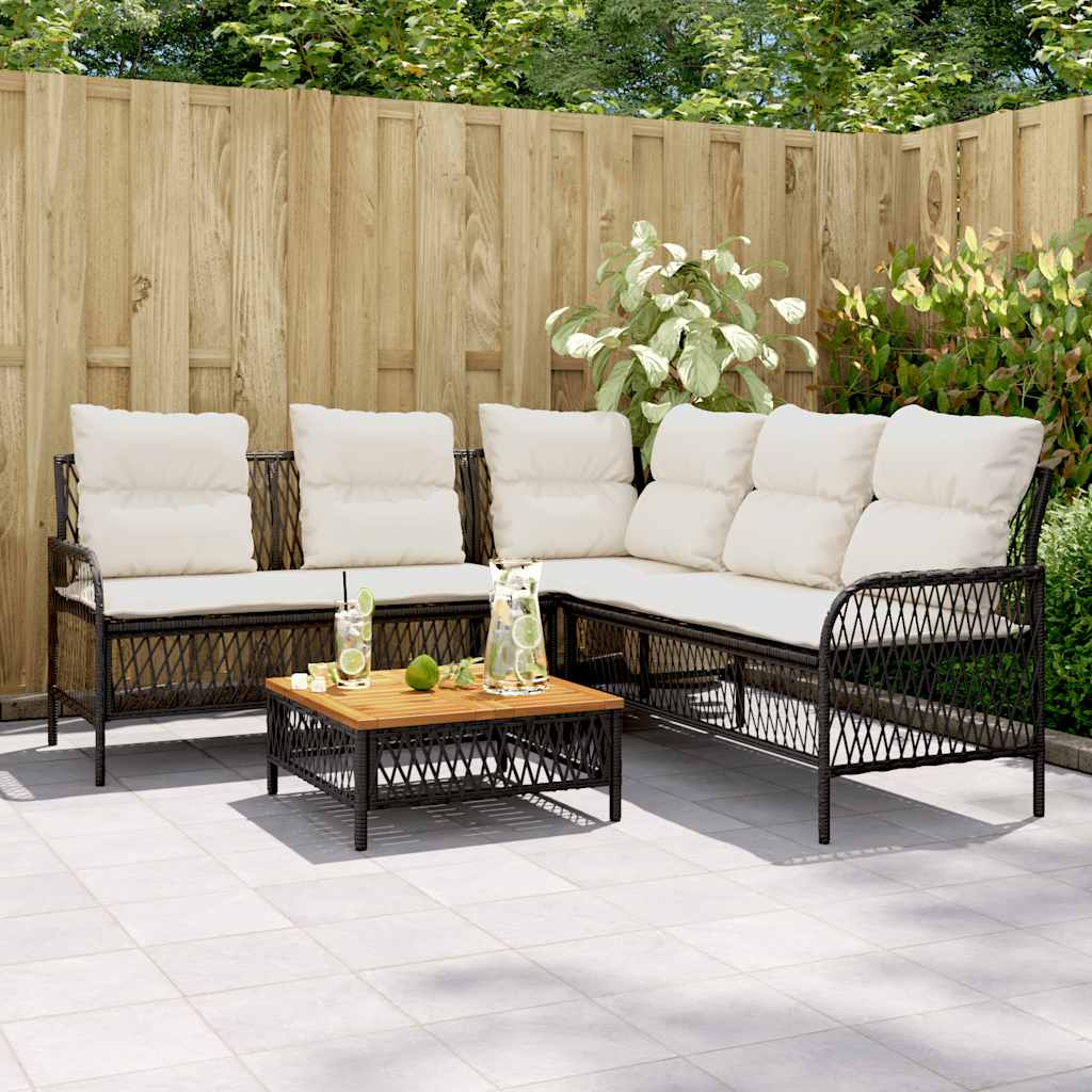 2 Pcs conjunto sofás de jardim com almofadões vime PE preto
