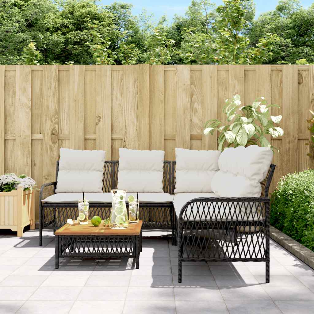 2 Pcs conjunto sofás de jardim com almofadões vime PE preto
