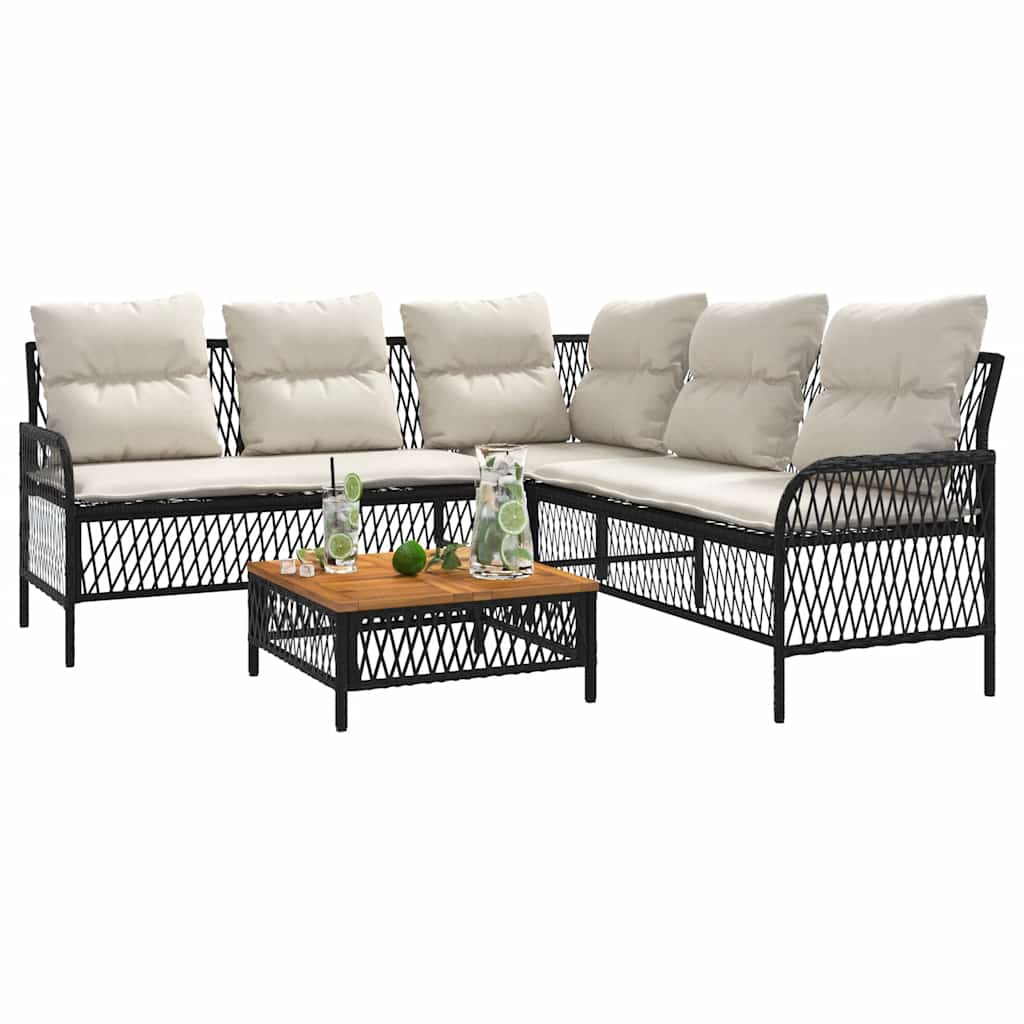 2 Pcs conjunto sofás de jardim com almofadões vime PE preto