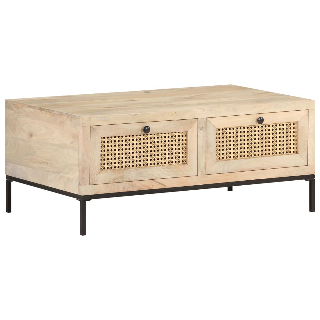 Mesa de centro 90x50x37 cm mangueira maciça e palhinha natural