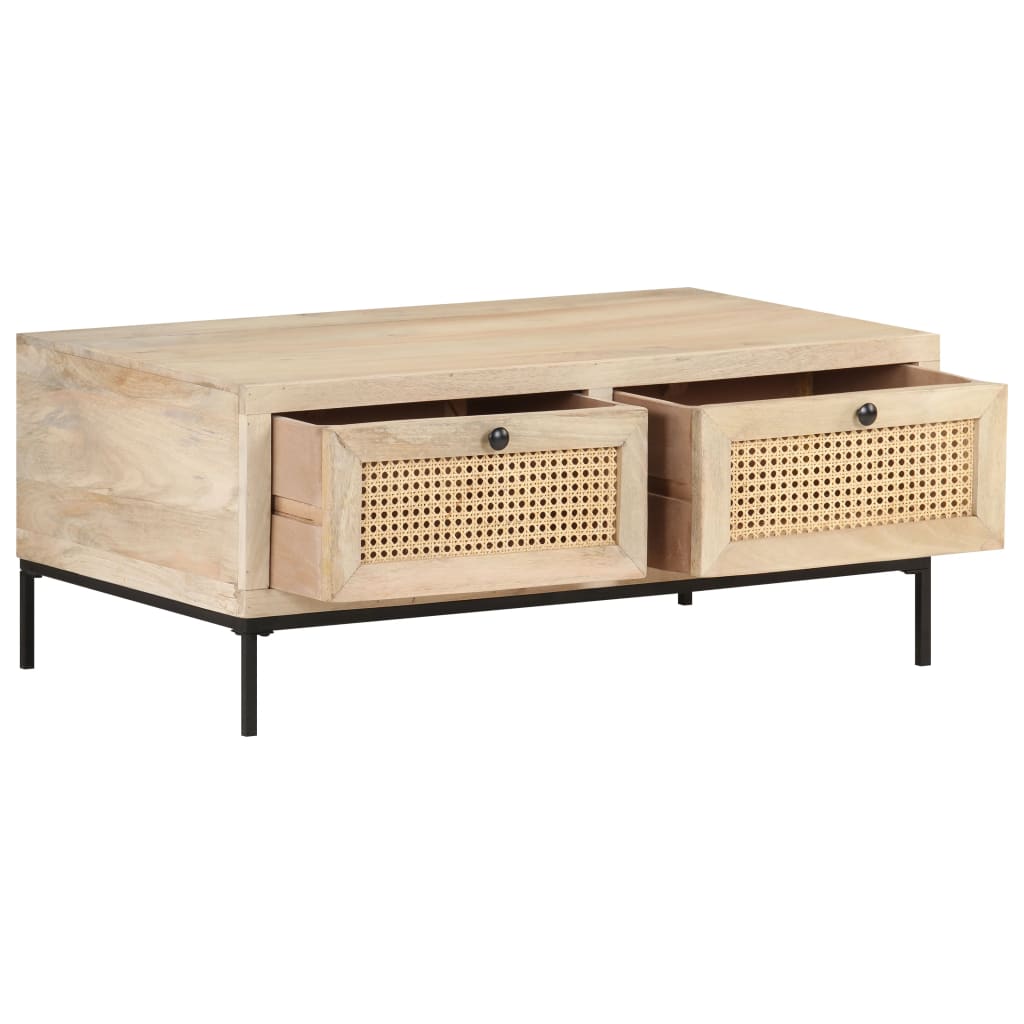 Mesa de centro 90x50x37 cm mangueira maciça e palhinha natural