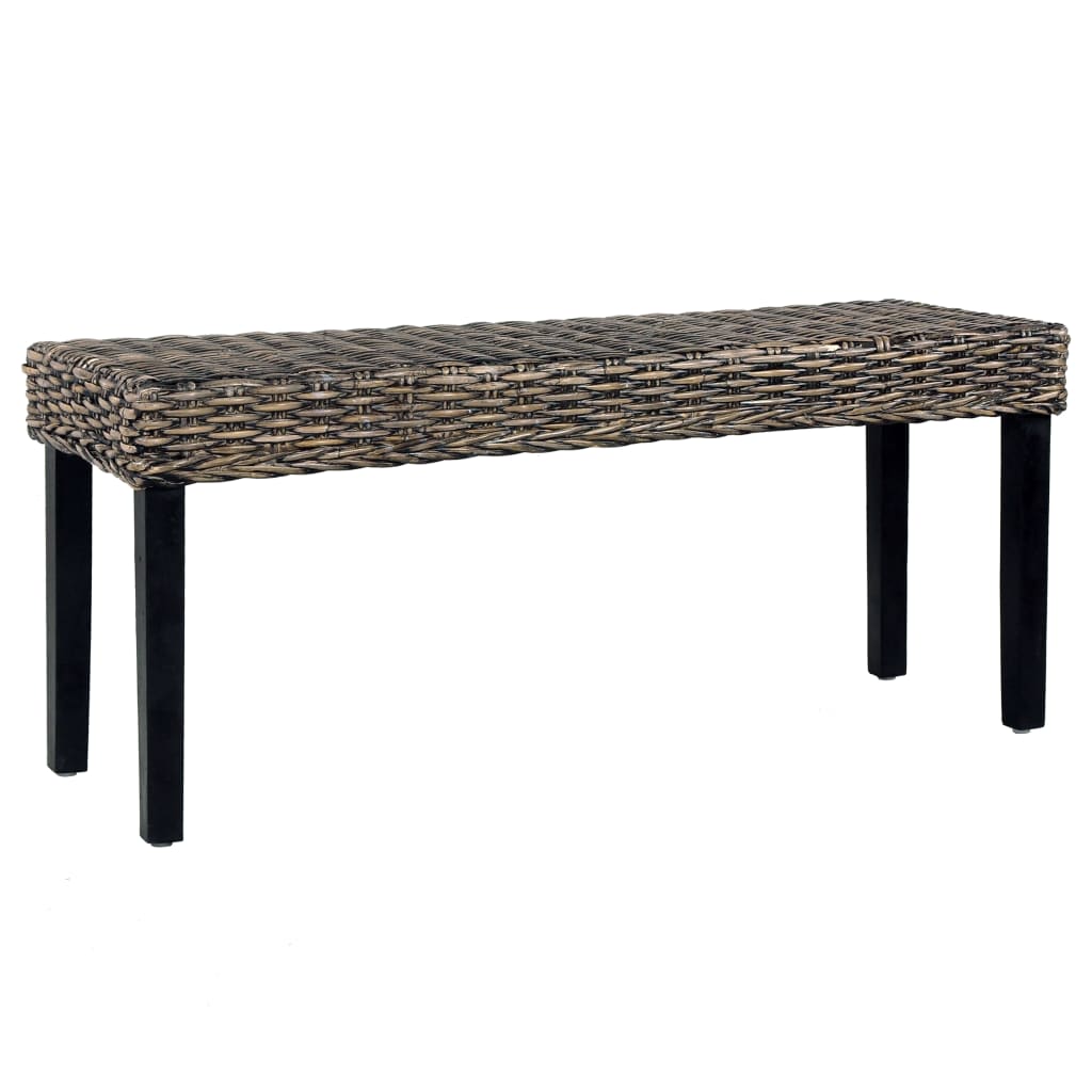 Banco 110cm vime kubu natural e madeira maciça de mogno preto