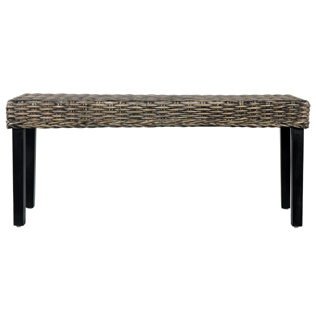Banco 110cm vime kubu natural e madeira maciça de mogno preto