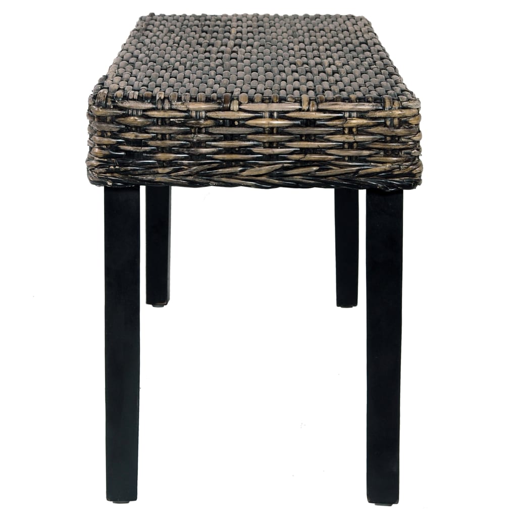 Banco 110cm vime kubu natural e madeira maciça de mogno preto