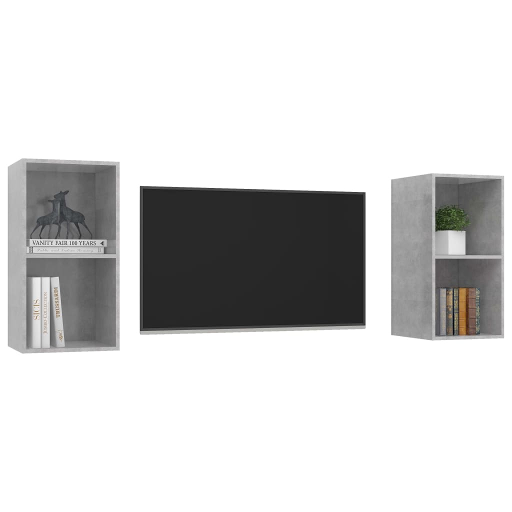 Armários de parede para TV 2pcs derivados madeira cinza cimento