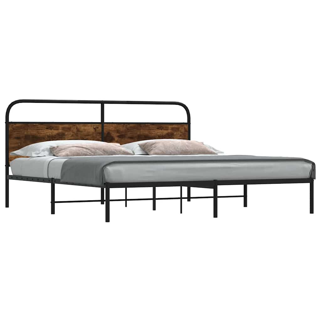 Estrutura de cama sem colchão 183x213cm metal carvalho fumado