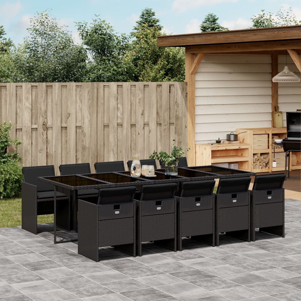 11 Pcs conjunto de jantar p/ jardim c/ almofadões vime PE preto
