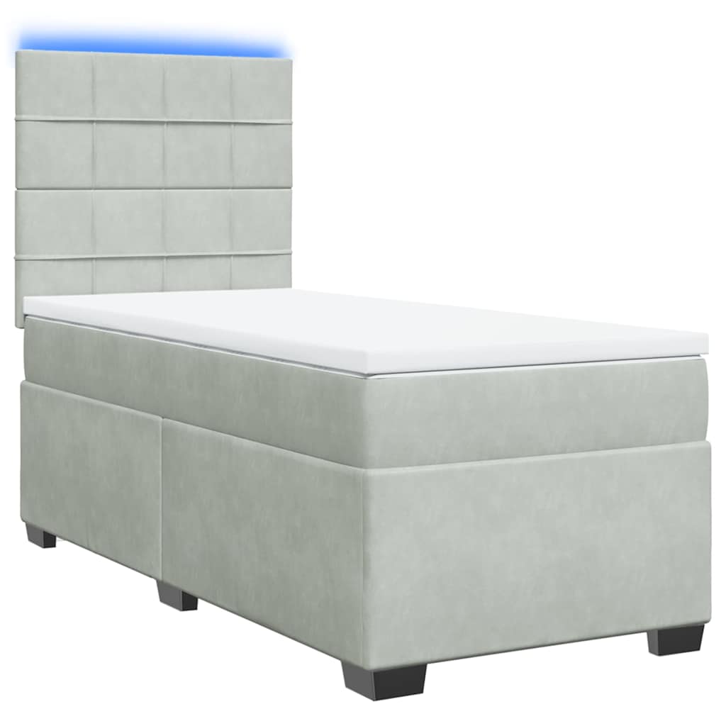 Cama com molas/colchão 100x200 cm veludo cinza-claro