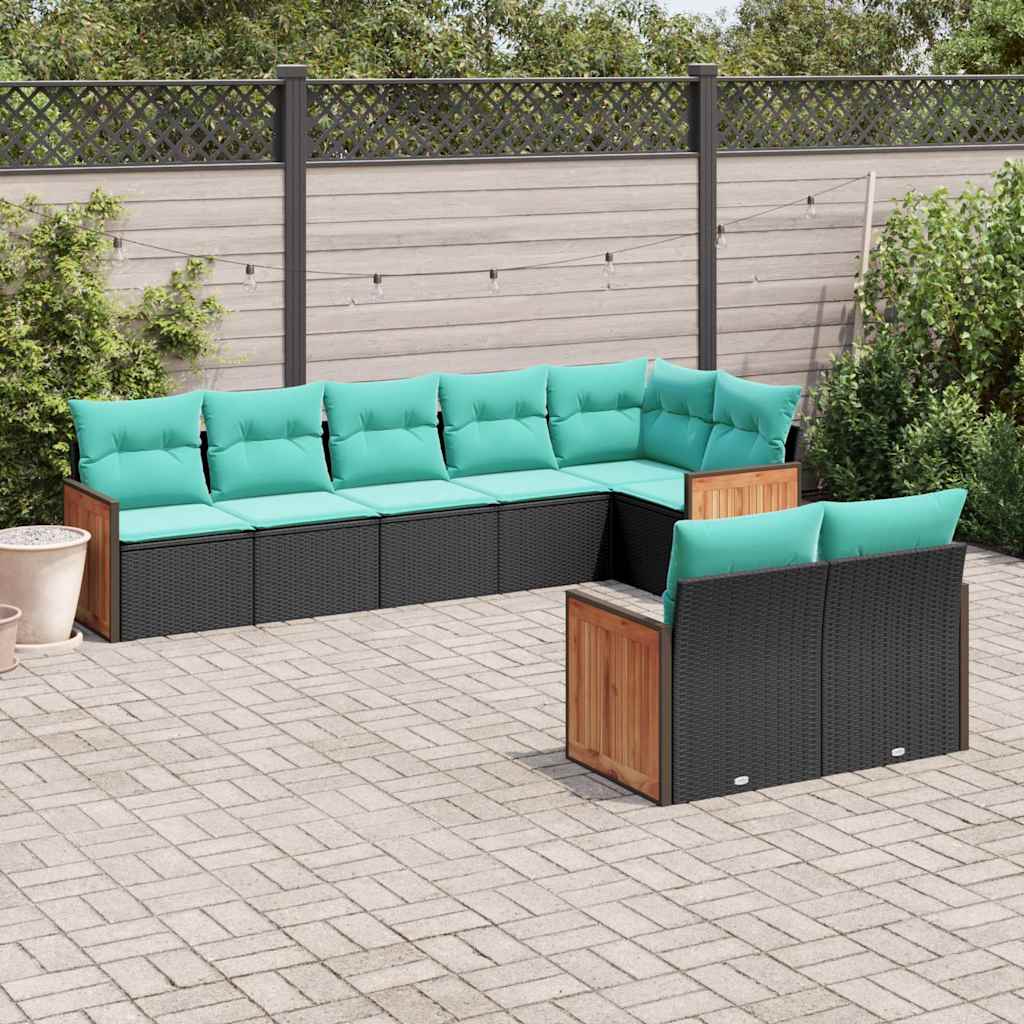 Conjunto de sofá de jardim com 8 peças e almofadas em rattan sintético preto