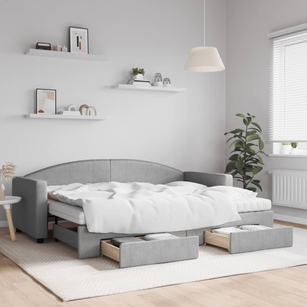 Sofá-cama c/ gavetão e gavetas 80x200 cm tecido cinzento-claro