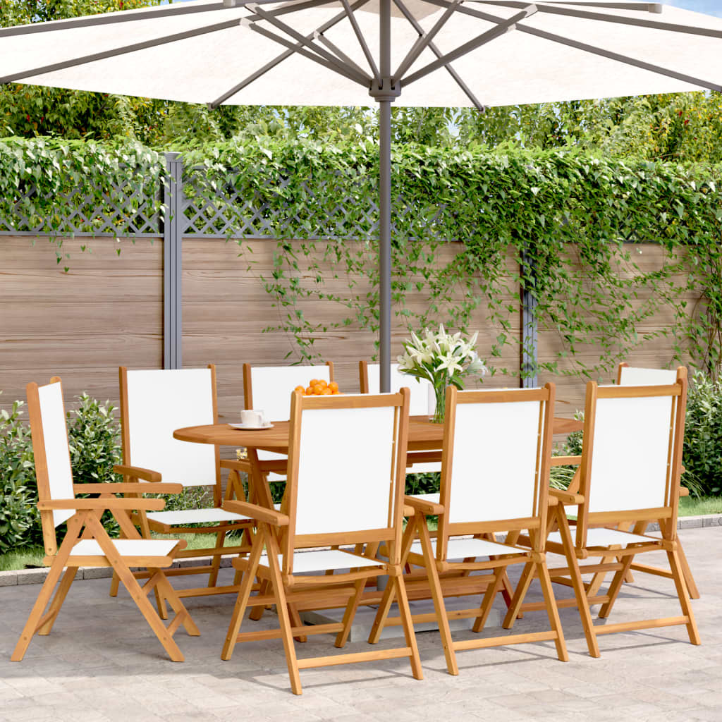 Cadeiras jardim reclin. 8 pcs tecido/madeira maciça branco nata