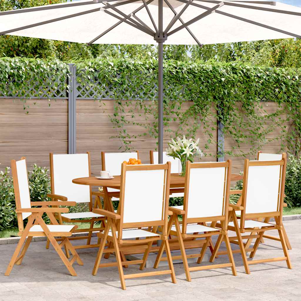 Cadeiras jardim reclin. 8 pcs tecido/madeira maciça branco nata