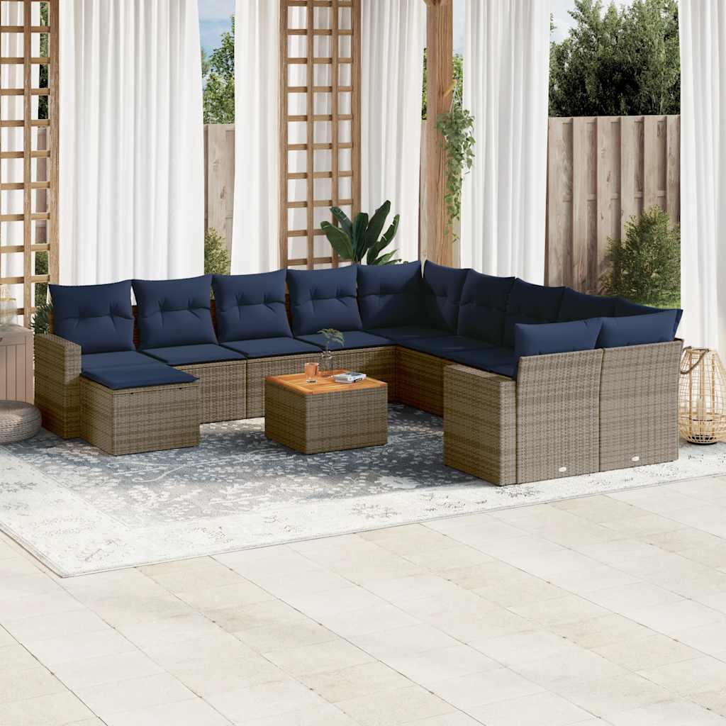 Conjunto de sofá de jardim com 14 peças e almofadas em rattan sintético cinza
