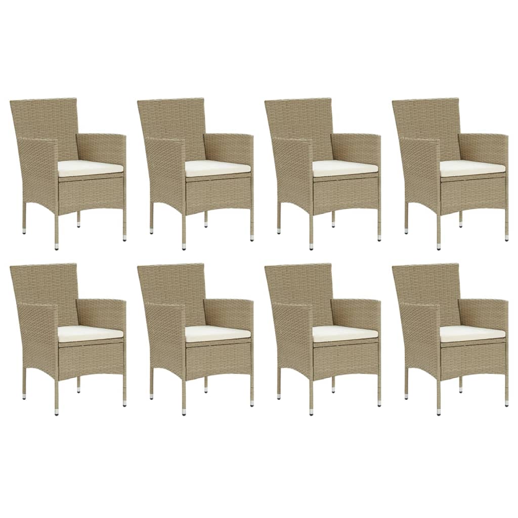 9 Pcs conjunto jantar p/ jardim c/ almofadões vime PE bege