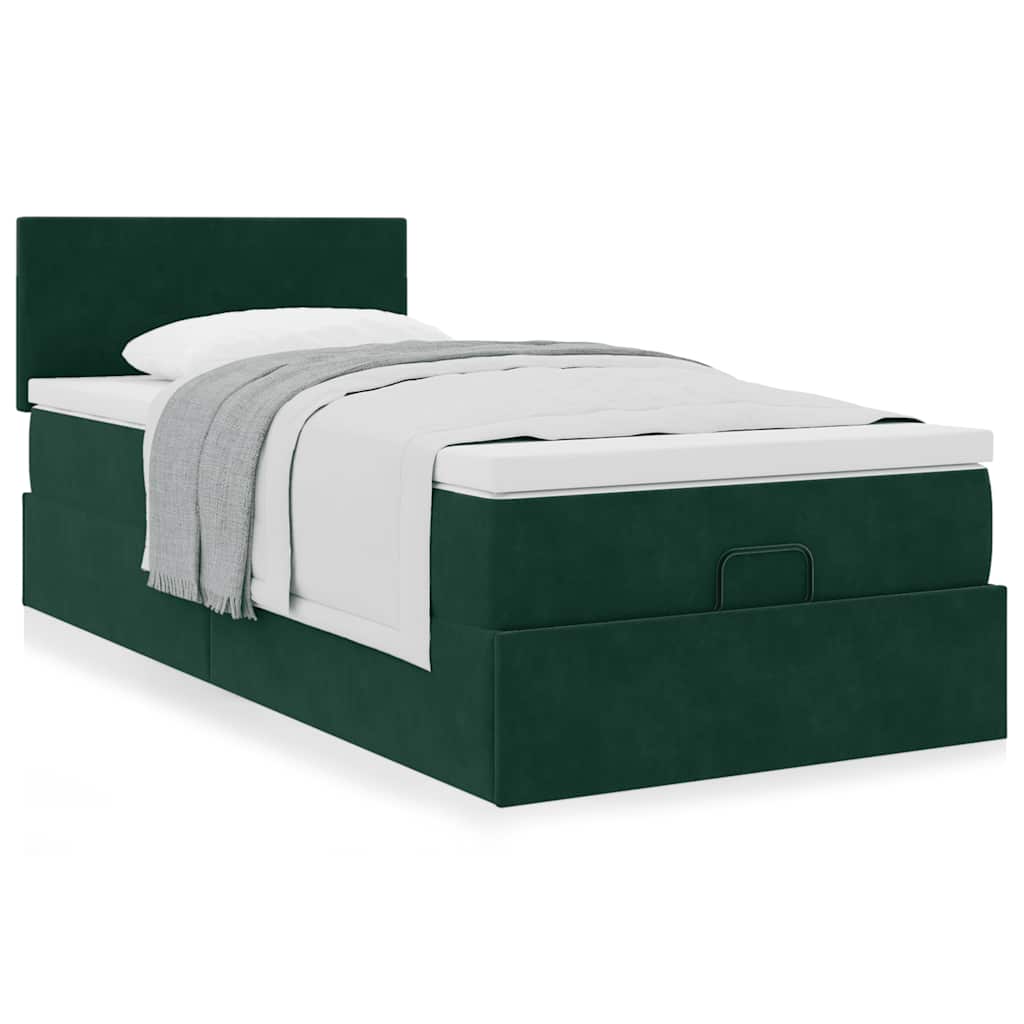 Estrutura cama otomana colchão 80x200 cm veludo verde escuro