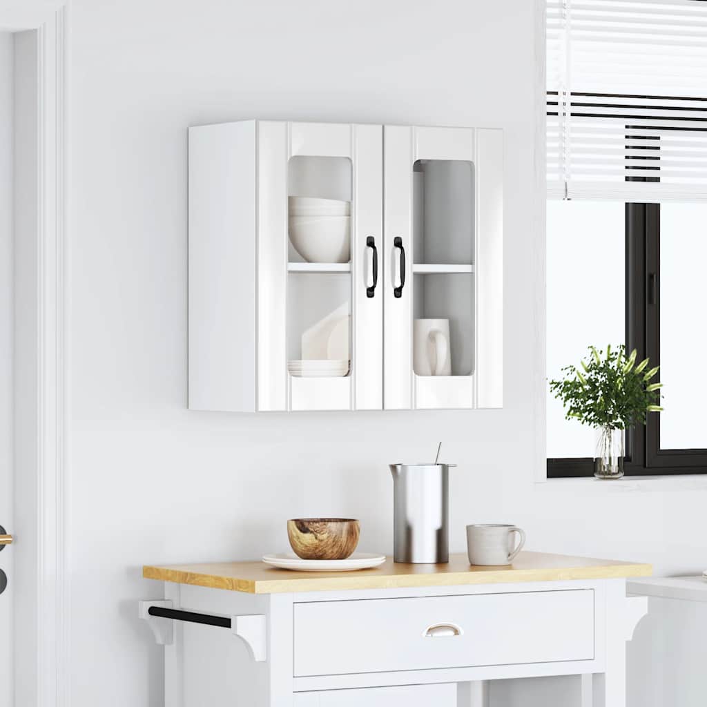 Armário parede de cozinha porta vidro lucca branco brilhante